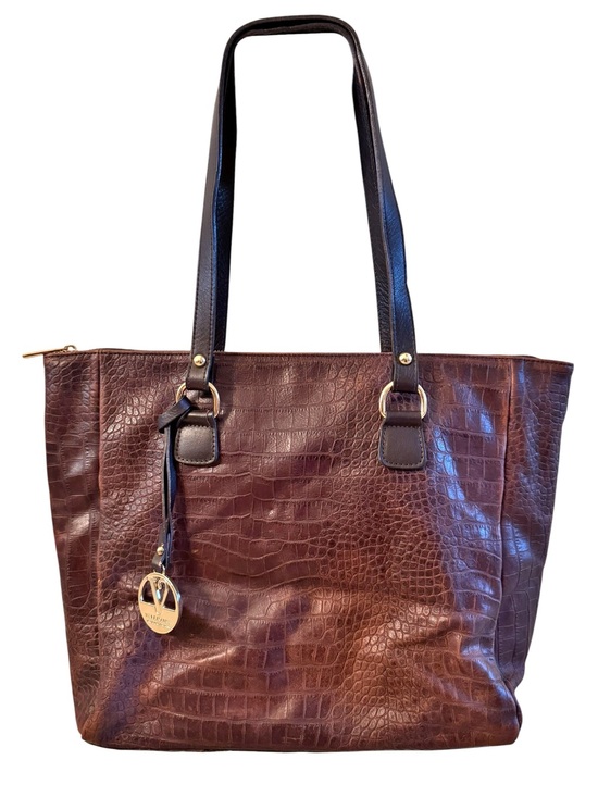 Valentina Handbags - Valentina Brown Croc Embossed Leather Tote Bag Large Italy Work Carryall Purse